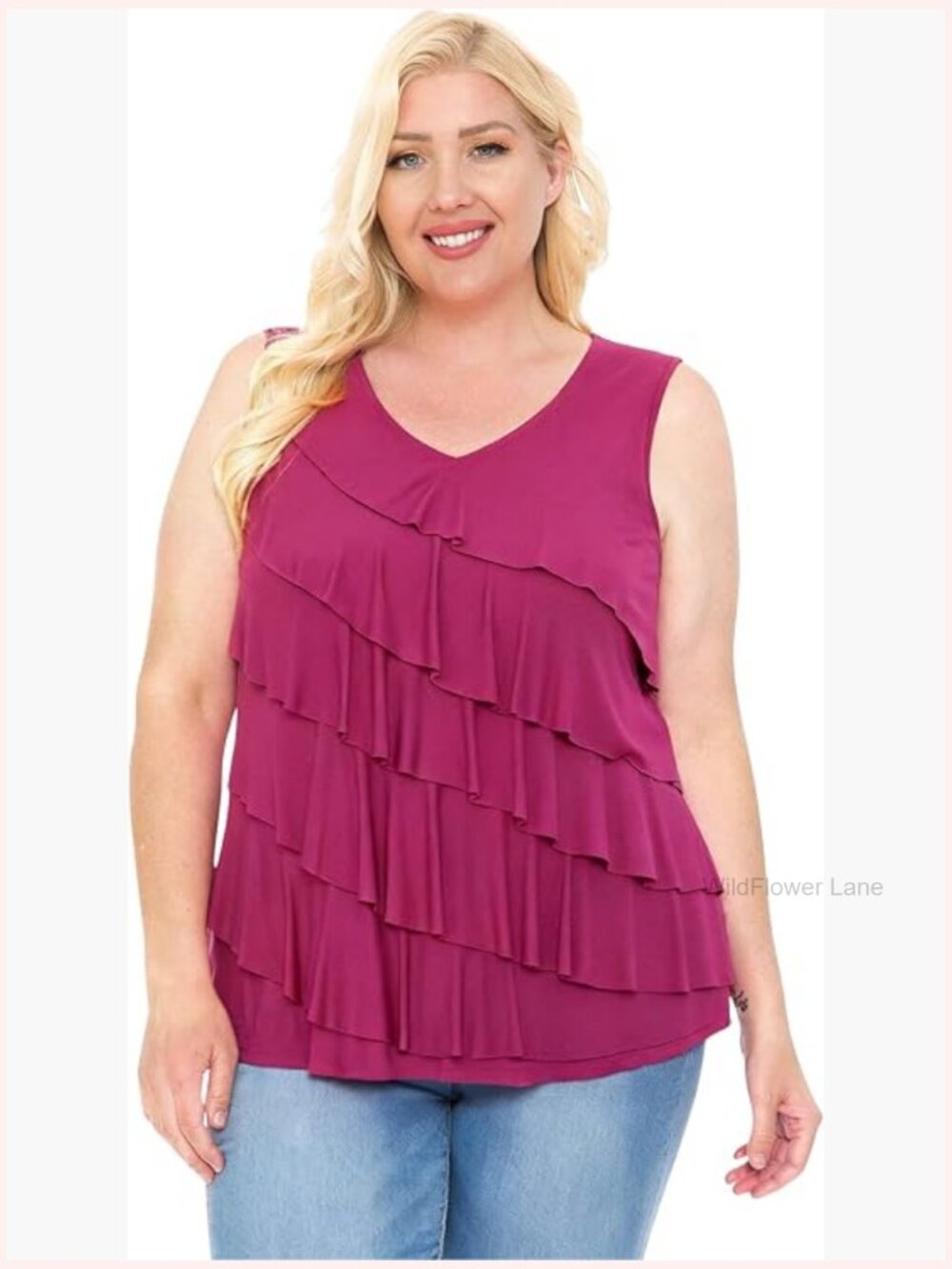 Women's Plus Size Ruffle Tank Top Sleeveless V-Neck Blouse